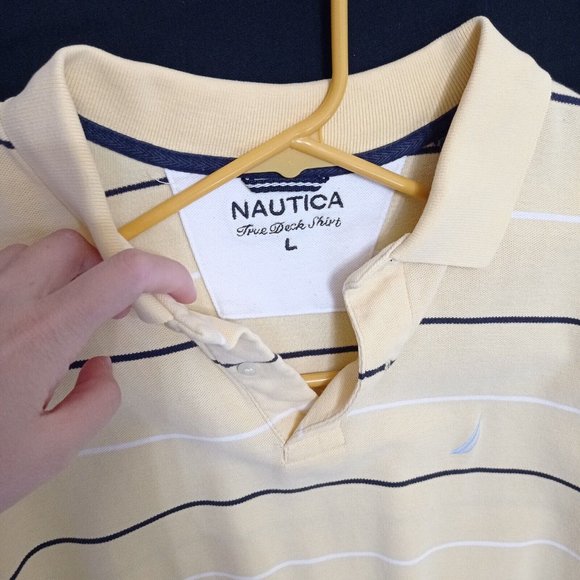 Nautica Golf Apparel Polo Shirt Mens size L Yellow Striped - Picture 2 of 4